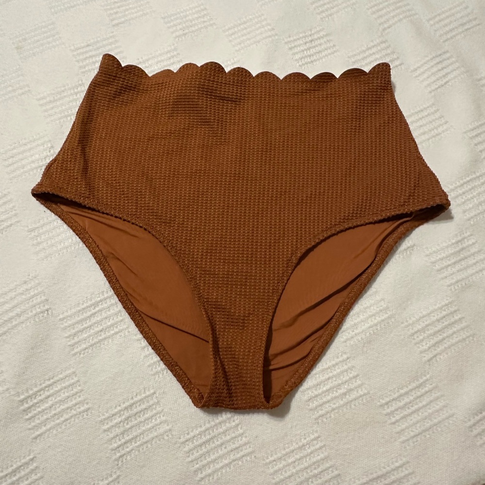 Aerie Waffle Scalloped High Waist Full Coverage Bikini Bottom